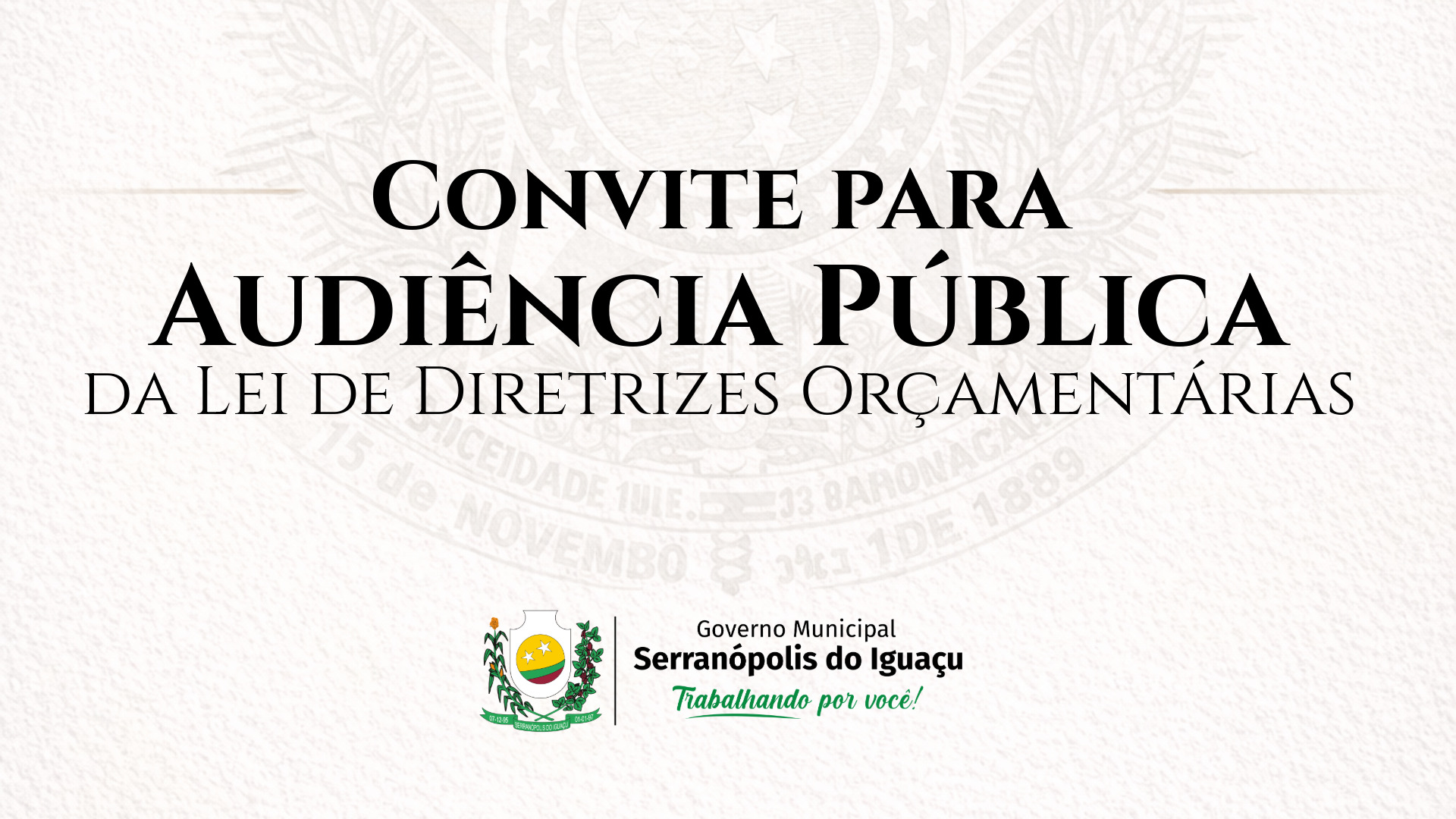 Governo Municipal convida população para audiência pública da LDO 2027