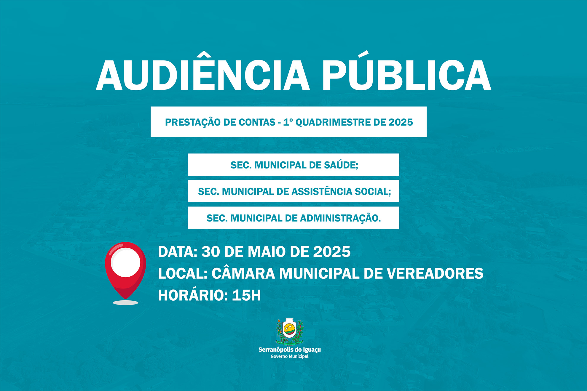 O Governo Municipal convida a população para Audiência Pública nesta sexta