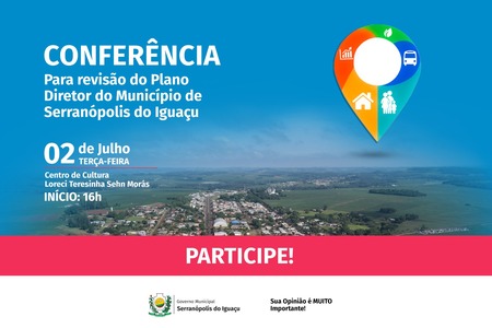 Conferência do Plano Diretor Municipal será no dia 2 de julho